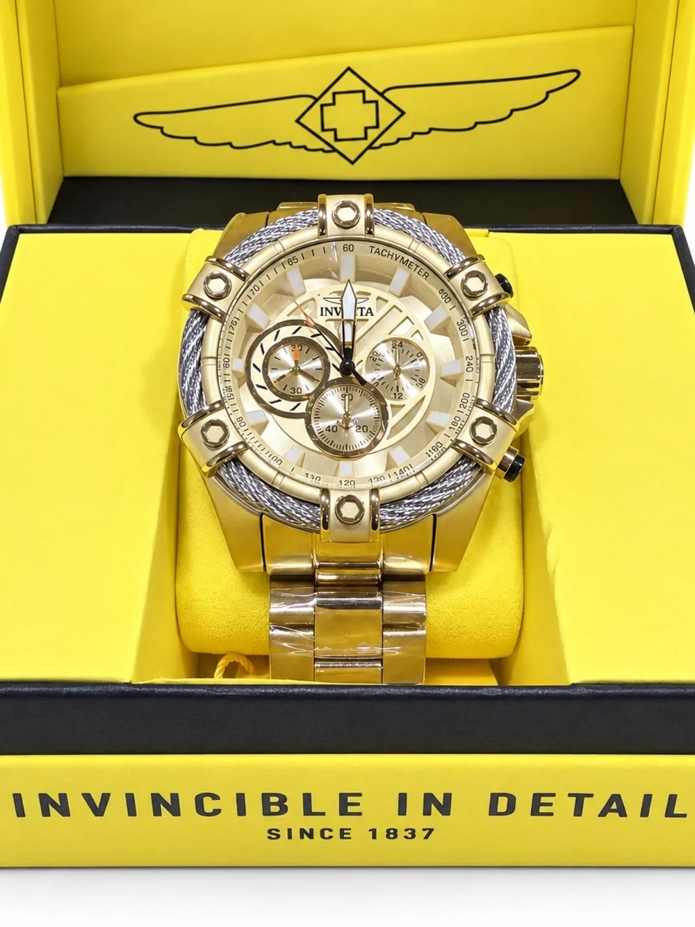 NWT Invicta Bolt Valkir 69798 Gold 52mm Chronograph Watch MSRP $399